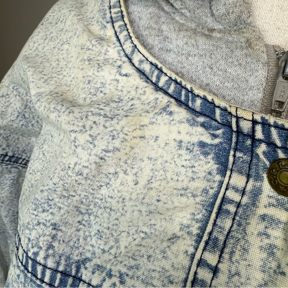 Vintage Acid Wash Denim Parka Jacket with Attached Hoodie | Size L - Picture 14 of 15